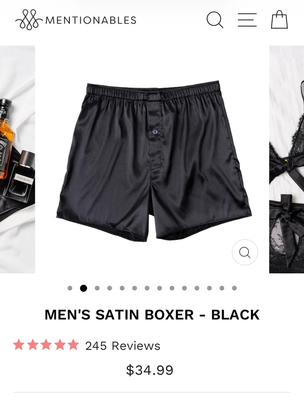 Men’s Black Satin Boxer Shorts with Button Fly - NWOT